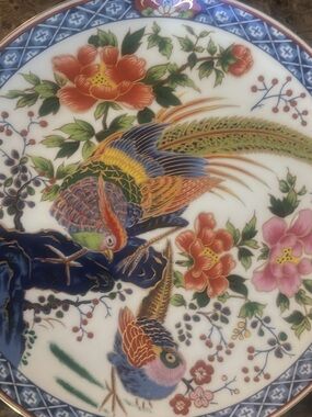 Decorative Multicolor Porcelain Plate with Bird and Floral Motif